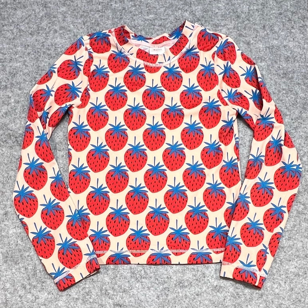 Hanna Andersson Long Sleeve Rash Guard Surf Swim Shirt Strawberry Print‎ Girl 10